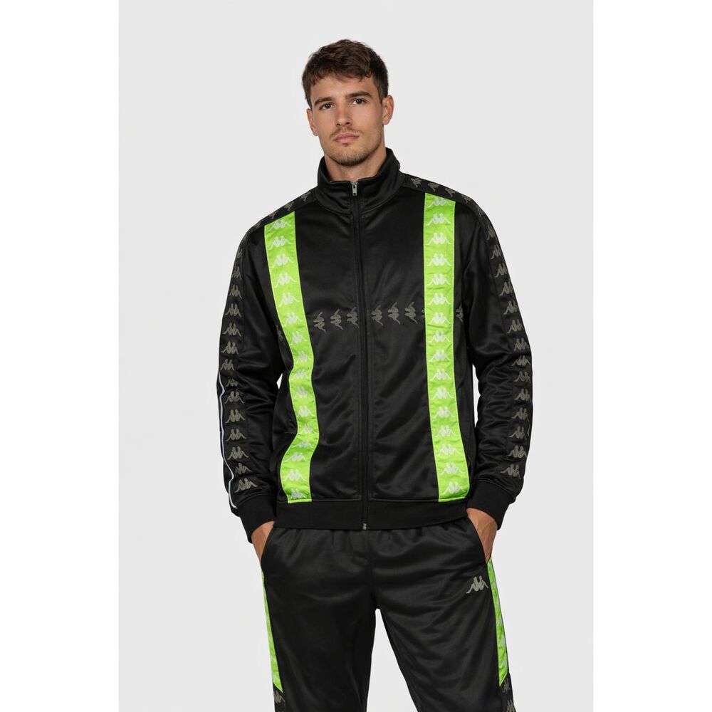 Kappa Black and Lime Green Full Zip Track Jacket Large